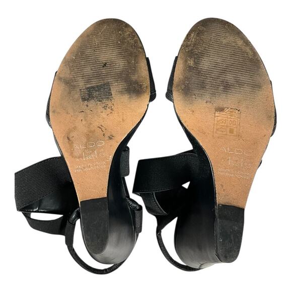 ALDO Black Wedge Glalle Women's Size 8 Run Small Excellent Condition Vintage - Picture 8 of 14